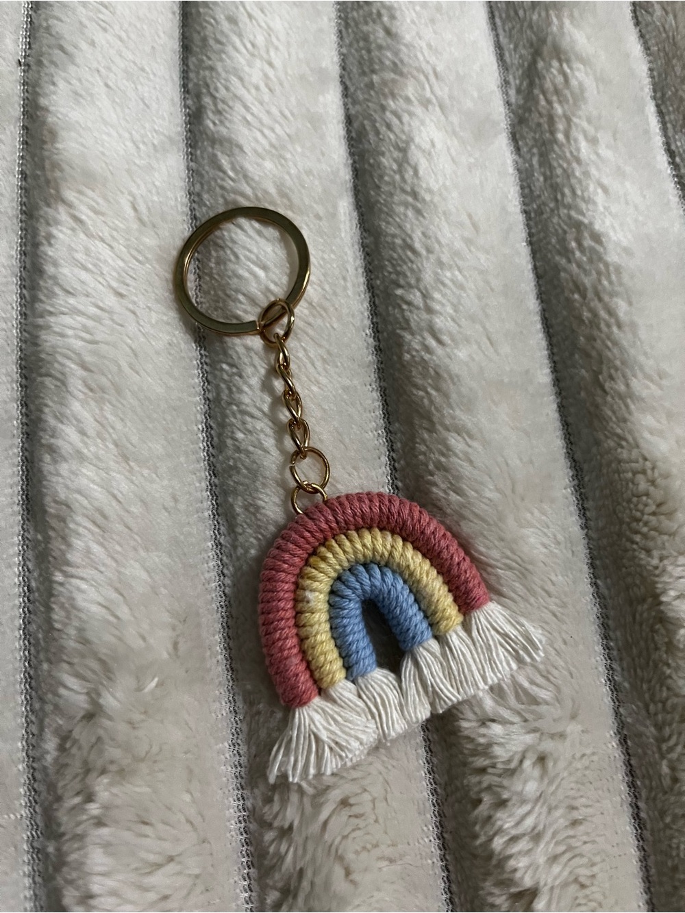 Handmade Rainbow Tassel Keychain - Pink, Yellow & Blue
